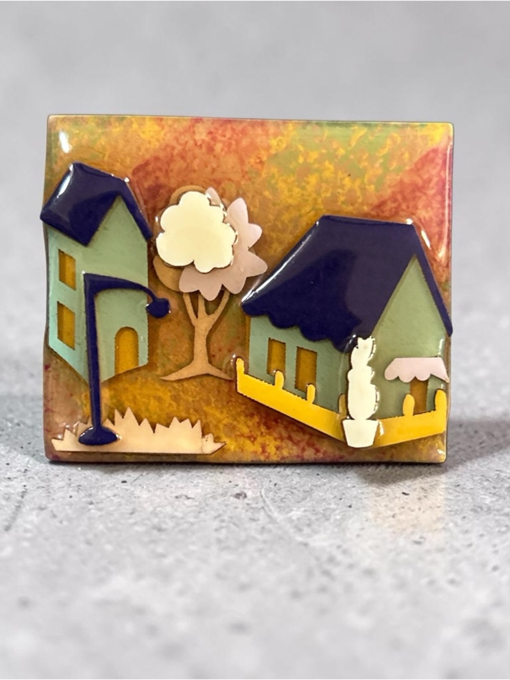 Lucinda Hand Crafted House Pin Cottage Scene Marked
